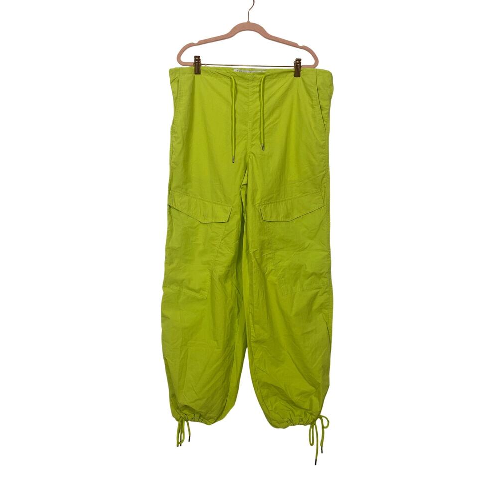 Tinseltown Women Nylon Cargo Pants Baggy Drawstring Waist Neon Green Size S